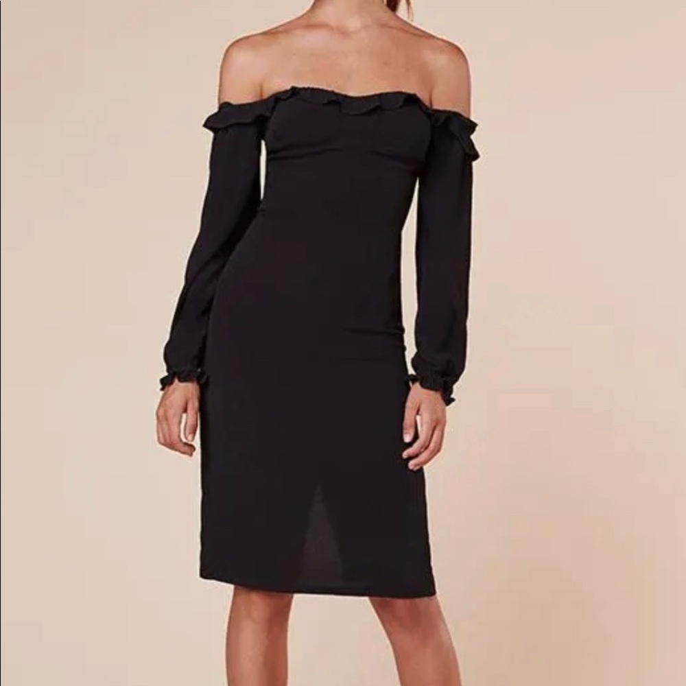 Reformation Prue Off-the-Shoulder Midi Dress Black